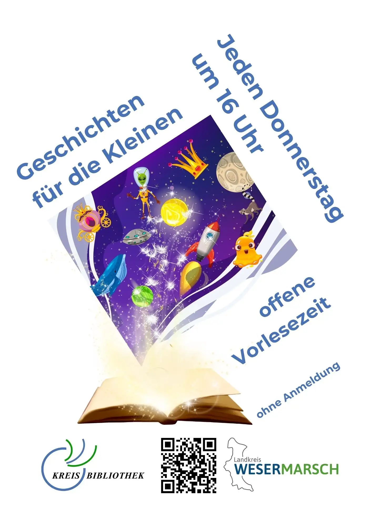 Der Flyer kündigt von den Vorlesenachmittagen in der Kreisbibliothek.